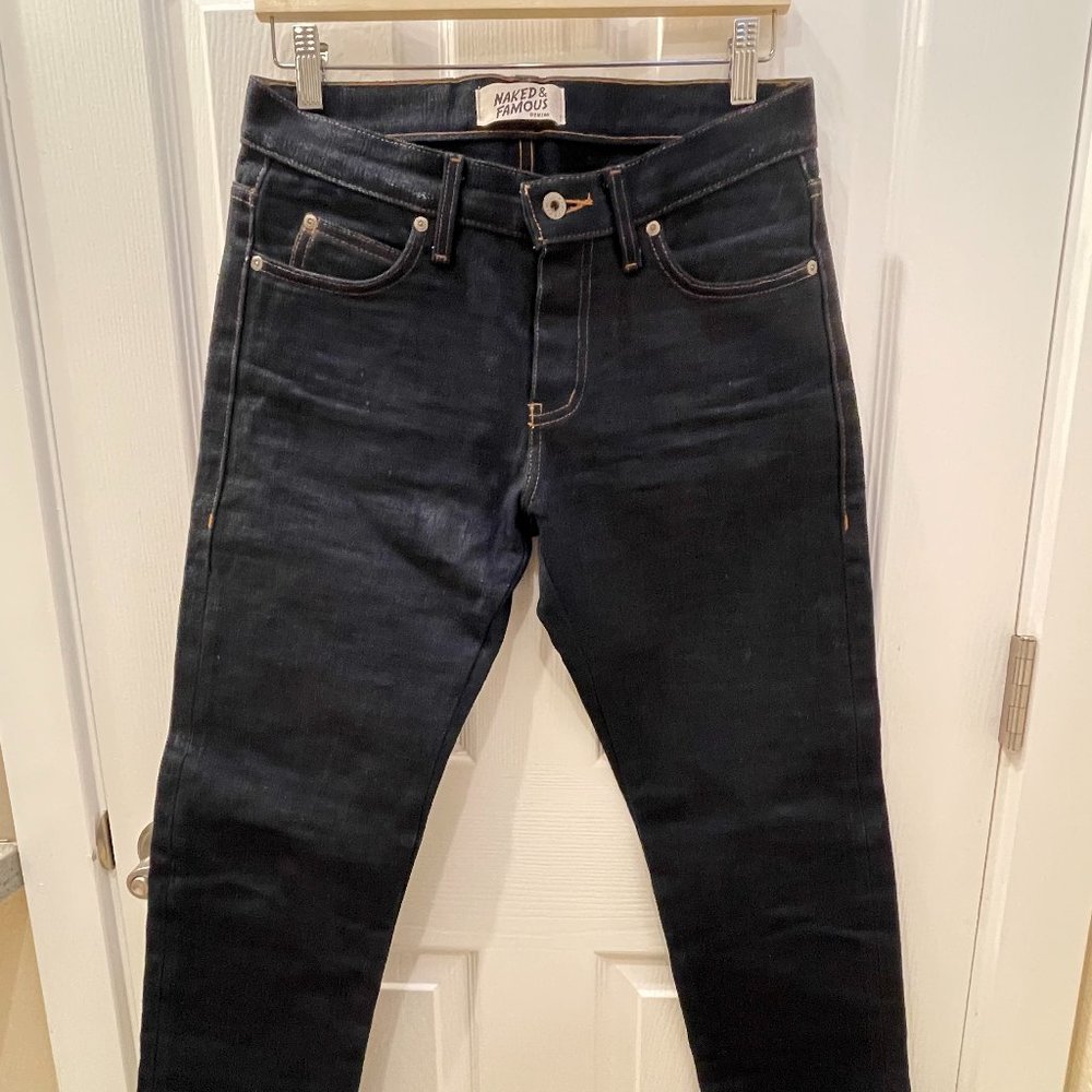 Naked and Famous men's Japanese selvedge raw denim - unwashed and unworn